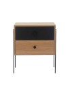 mesa de cabeceira 2 gavetas pine dual com preto pes metal frente