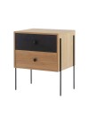 mesa de cabeceira 2 gavetas pine dual com preto pes metal lado