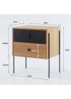 mesa de cabeceira 2 gavetas pine dual com preto pes metal medidas