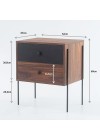 mesa de cabeceira 2 gavetas pine pau ferro com preto pes metal medidas