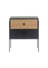 mesa de cabeceira 2 gavetas pine preto com dual pes metal frente