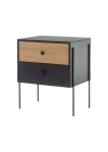 mesa de cabeceira 2 gavetas pine preto com dual pes metal lado