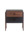 mesa de cabeceira 2 gavetas pine preto com pau ferro pes imbuia frente