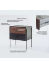 mesa de cabeceira 2 gavetas pine preto com pau ferro pes metal info