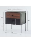 mesa de cabeceira 2 gavetas pine preto com pau ferro pes metal medidas