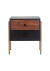mesa de cabeceira 2 gavetas pine preto com pau ferro pes tauari frente