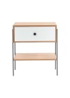 mesa de cabeceira pine dual com gaveta branco pes metal frente
