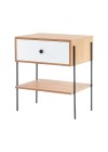 mesa de cabeceira pine dual com gaveta branco pes metal lado