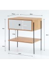 mesa de cabeceira pine dual com gaveta branco pes metal medidas