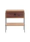 mesa de cabeceira pine dual com gaveta pau ferro pes metal frente