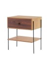 mesa de cabeceira pine dual com gaveta pau ferro pes metal lado