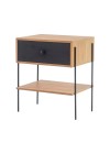 mesa de cabeceira pine dual com gaveta preto pes metal lado