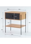 mesa de cabeceira pine dual com gaveta preto pes metal medidas