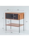 mesa de cabeceira pine freijo com gaveta preto pes metal medidas