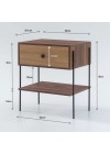 mesa de cabeceira pine pau ferro com gaveta dual pes metal medidas