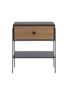 mesa de cabeceira pine preto com gaveta dual pes metal frente