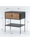 mesa de cabeceira pine preto com gaveta dual pes metal medidas
