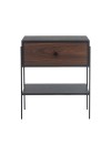 mesa de cabeceira pine preto com gaveta pau ferro pes metal frente