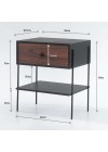 mesa de cabeceira pine preto com gaveta pau ferro pes metal medidas