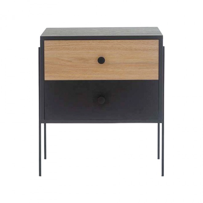 mesa de cabeceira 2 gavetas pine preto com dual pes metal frente