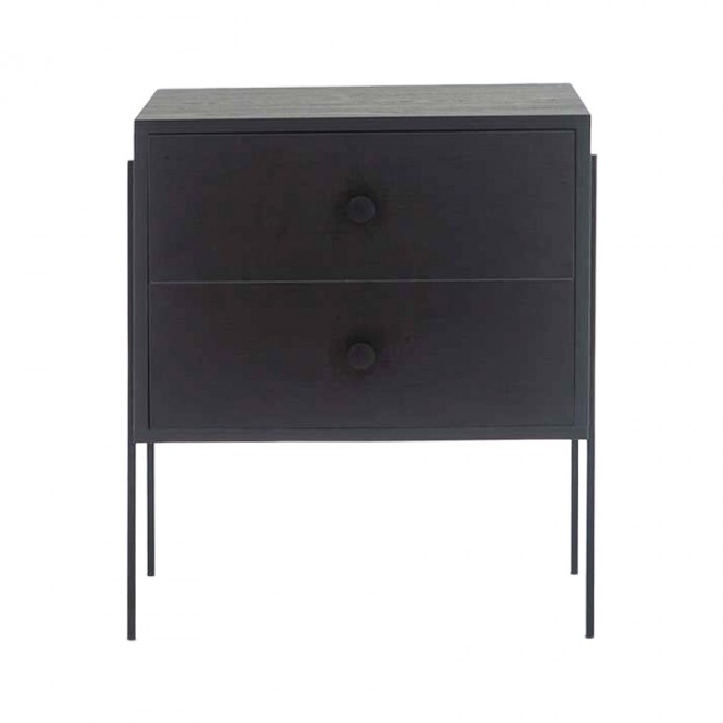 mesa de cabeceira 2 gavetas pine preto pes metal frente