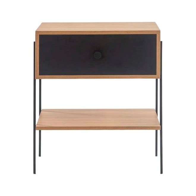 mesa de cabeceira pine dual com gaveta preto pes metal frente