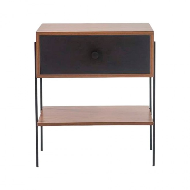 mesa de cabeceira pine freijo com gaveta preto pes metal frente