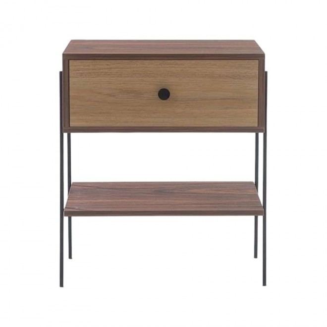 mesa de cabeceira pine pau ferro com gaveta dual pes metal frente