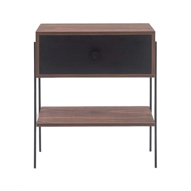 mesa de cabeceira pine pau ferro com gaveta preto pes metal frente