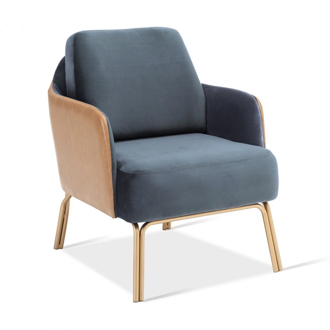 poltrona ambar veludo azul marinho e couro