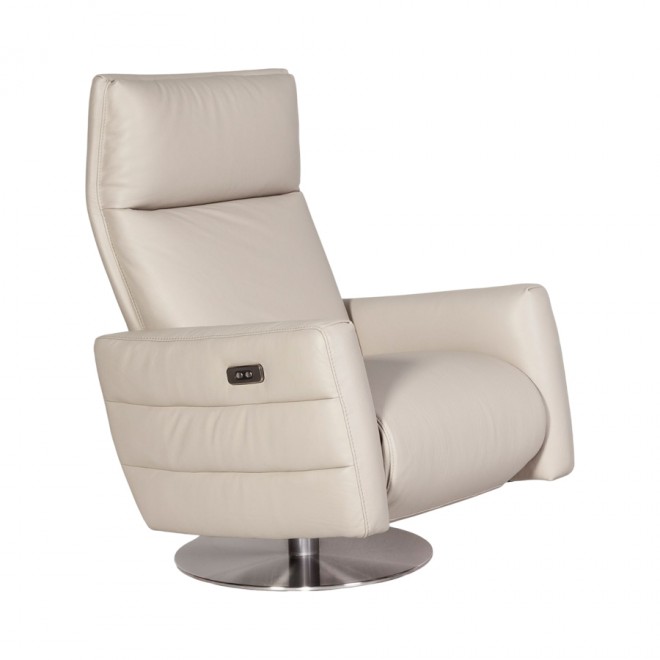 Poltrona Natuzzi monarco retratil em couro natural off white