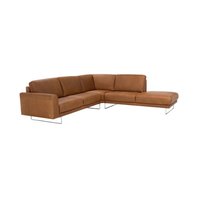 Sofá de Canto Satin Natuzzi em Couro Natural Caramelo