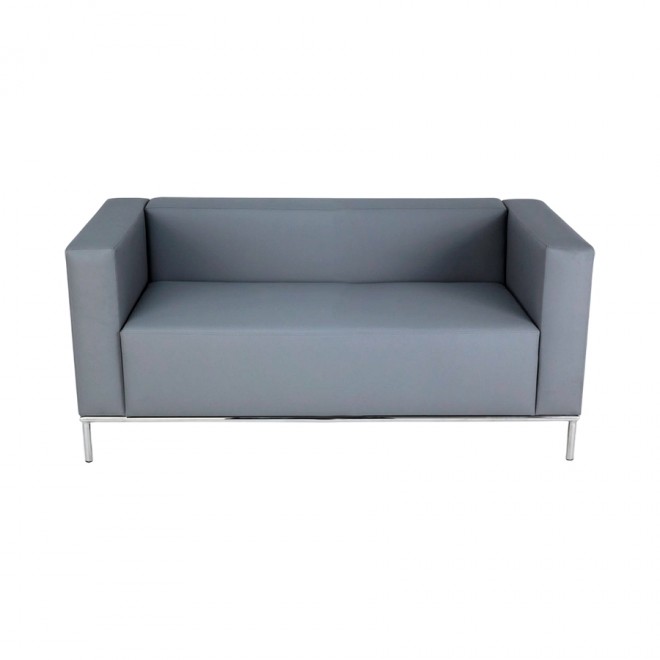 Sofá Quadra 2 Lugares Eco Leather Cinza Claro