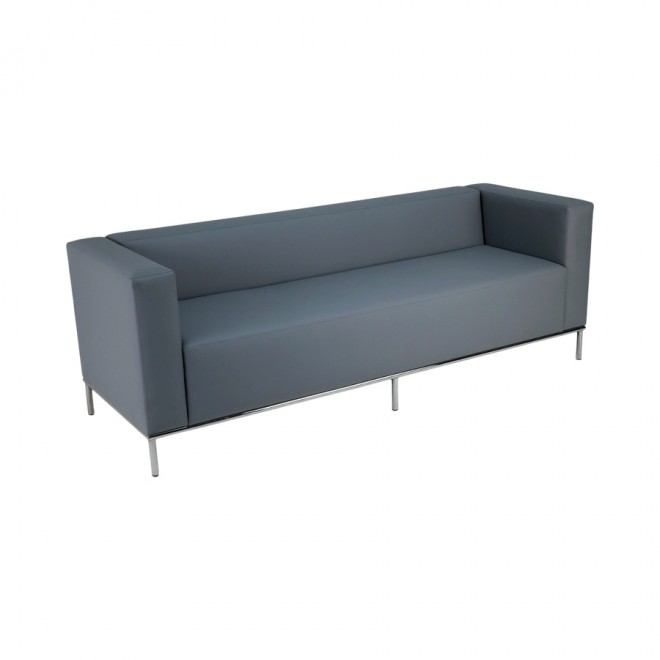 Sofá Quadra 3 Lugares Eco Leather Cinza Claro