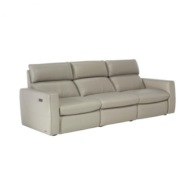 Natuzzi Sofá Retrátil Elétrico Genova em Couro Natural Off White