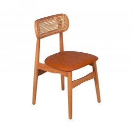 Cadeira Isis Eco Leather Caramelo Com Encosto de Palhinha