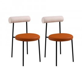 Conjunto de 2 Cadeiras Olivia Bege e Eco Leather Caramelo