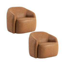 Conjunto de 2 Poltronas Moon Couro Natural