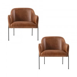 SHOWROOM - CONJUNTO DE 2 POLTRONAS RONDA - COURO NATURAL C112 SHERWOOD CARAMELO - PÉS PRETO