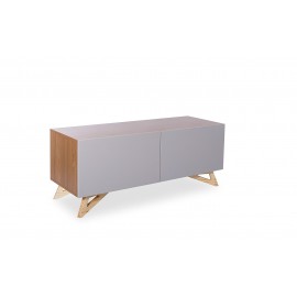 Rack Itaim Madeira e Painel Cinza