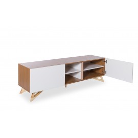 Rack Itaim Madeira e Painel Branco Com Nicho