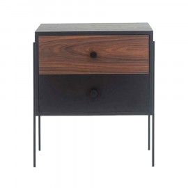 Mesa de Cabeceira 2 Gavetas Pine Preto Com Pau Ferro