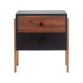 Mesa de Cabeceira 2 Gavetas Pine Preto Com Pau Ferro