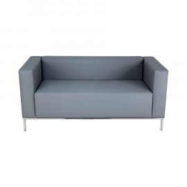 Sofá Quadra 2 Lugares Eco Leather Cinza Claro